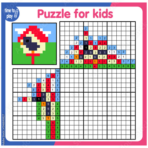 Coloring by numbers, educational game for children. Coloring book with numbered squares. Christmas. New Year.