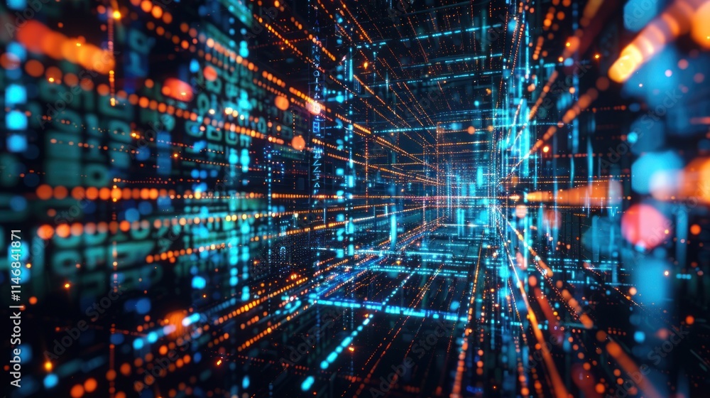 Obraz premium Digital Data Stream: A Journey Through Cyberspace