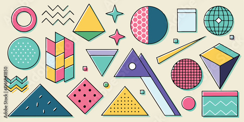 Different set of geometric shapes. Memphis design retro elements. Collection trendy halftone geometric shapes. trends designs and vintage graphics design element collection. vector file easily used.