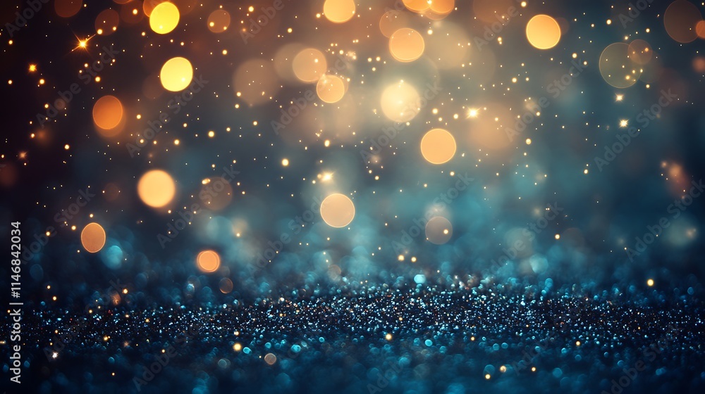 Sparkling glitter bokeh background with blue and gold lights. Sparkling glitter bokeh background with blue and gold lights.