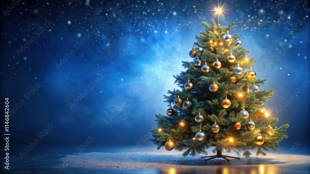 A glowing Christmas tree stands tall against a backdrop of a starry, snowy night, radiating holiday cheer. A glowing Christmas tree stands tall against a backdrop of a starry, snowy night, radiating holiday cheer.