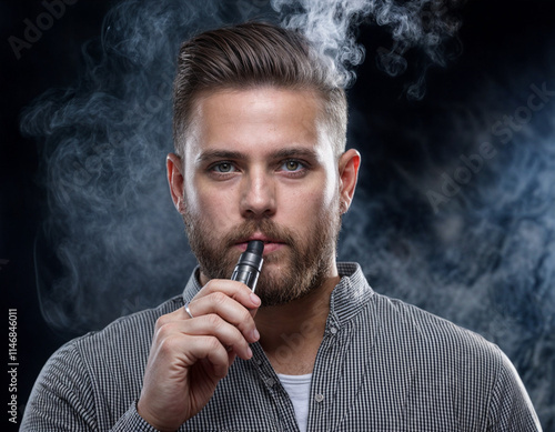 junger Mann mit einer E-Zigarette oder vape und viel qualm