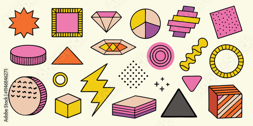 Different set of geometric shapes. Memphis design retro elements. Collection trendy halftone geometric shapes. trends designs and vintage graphics design element collection. vector file easily used.