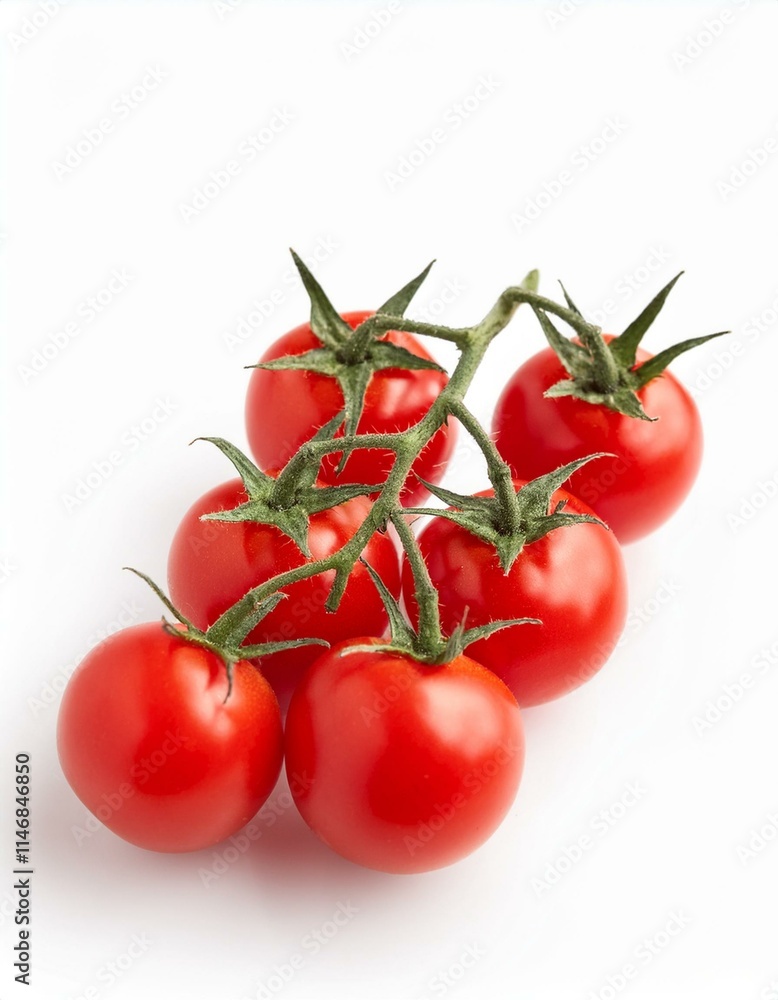 A bunch of ripe red cherry tomatoes on the vine. A bunch of ripe red cherry tomatoes on the vine.