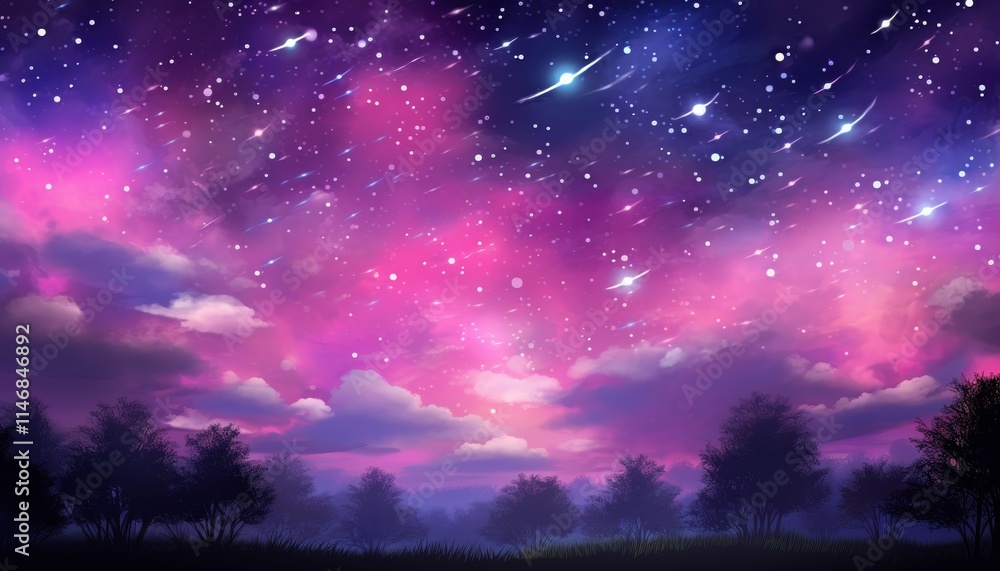 Naklejka premium A serene night sky adorned with countless twinkling stars and stunning celestial wonders above