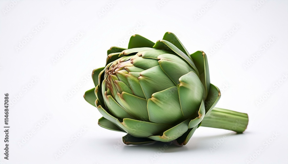 Obraz premium Single artichoke on white background. Green, fresh, and healthy.