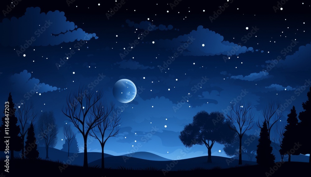 A serene night sky filled with countless twinkling stars and a luminous moon shining brightly. A serene night sky filled with countless twinkling stars and a luminous moon shining brightly.