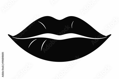 Valentines Kissing Lips Icon in Black Silhouette on White Background,14 February Valentines Day Kissing Vector Design Icon solated, symbol.