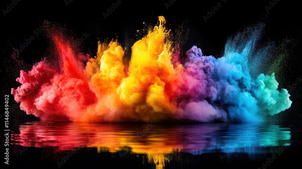 Fototapeta premium a vibrant explosion of colors, creating an enchanting and dynamic visual experience with splashes of bright hues against the black background. This captivating scene is perfect for conveying energy