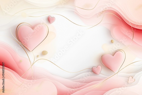 Delicate Pink Hearts On Layered Background With Golden Lines. Minimalist And Elegant Composition For Romantic And Festive Occasions. Perfect Balance Of Soft Colors And Gentle Design. AI generated