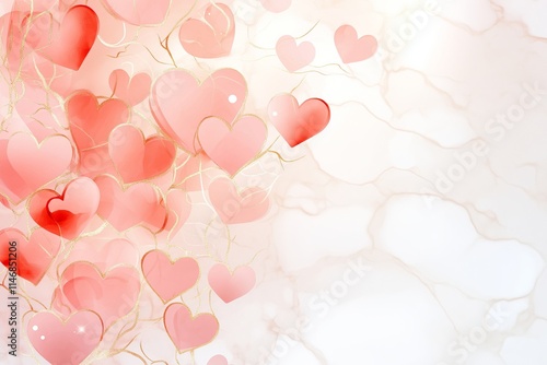 Cluster Of Pink Hearts With Golden Accents On Marble Background. Artistic And Romantic Arrangement Symbolizing Love And Happiness. Soft Colors Add Warmth And Elegance To The Scene. AI generated
