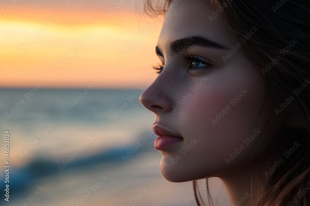 Generative AI Portrait of Person Traveler Enjoying Sunset on Beach during Summer Vacation Generative AI Portrait of Person Traveler Enjoying Sunset on Beach during Summer Vacation