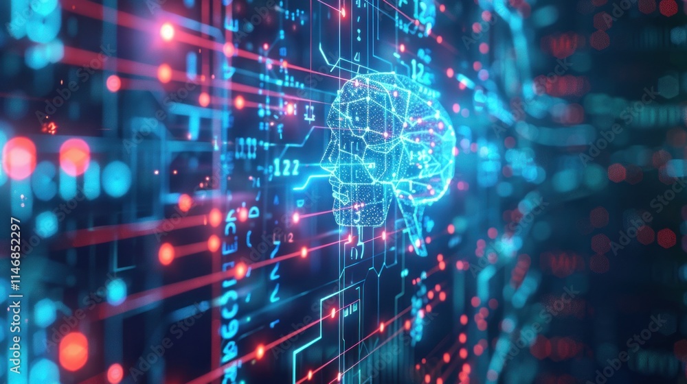 Fototapeta premium Artificial Intelligence: Brain Neural Network Digital Abstract
