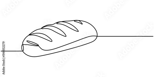 bread one line drawing, One continuous line drawing of long loaf bread. Simple black line sketch of French baguette, bakery and cafe concept good for logo. Vector illustration, Fast Food continuous. 