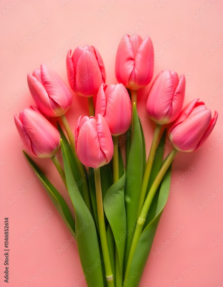 Fototapeta premium Mother's Day, Valentine's Day, Easter, Birthday, Happy Women's Day, Beautiful composition spring flowers. pink tulips flowers on pastel pink background, blossoms, flora, 