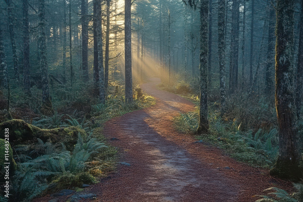 Fototapeta premium Serene Forest Pathway with Morning Light