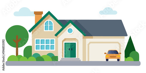 Classic Suburban Family Home Vector Design