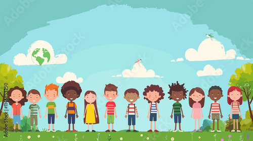 Earth Day Kids Diversity Flat Vector Illustration
