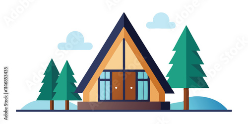 A-Frame Cabin Vector Illustration with Unique 
Architecture