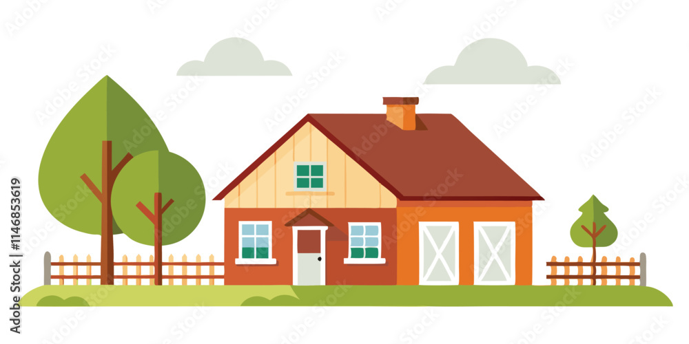 Fototapeta premium Rustic Farmhouse Vector Illustration with Classic Features