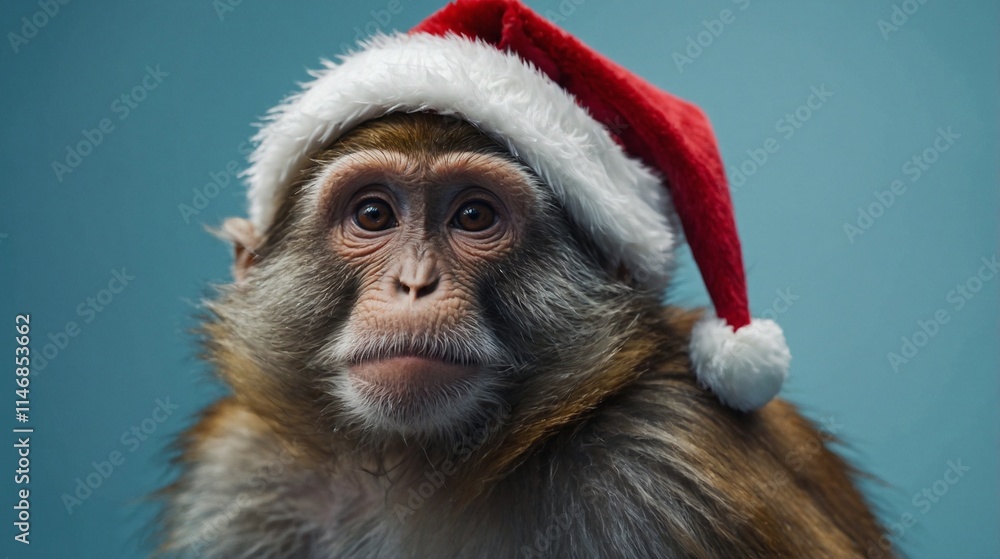 portrait of a santa claus hat wearing monkey portrait of a santa claus hat wearing monkey