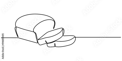 bread one line drawing, One continuous line drawing of long loaf bread. Simple black line sketch of French baguette, bakery and cafe concept good for logo. Vector illustration, Fast Food continuous. 