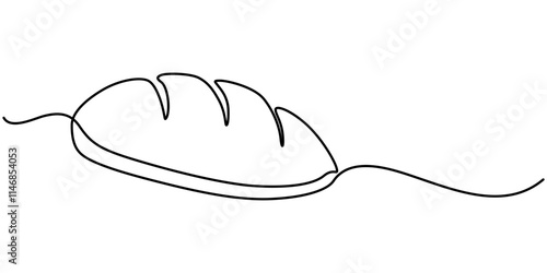 bread one line drawing, One continuous line drawing of long loaf bread. Simple black line sketch of French baguette, bakery and cafe concept good for logo. Vector illustration, Fast Food continuous. 