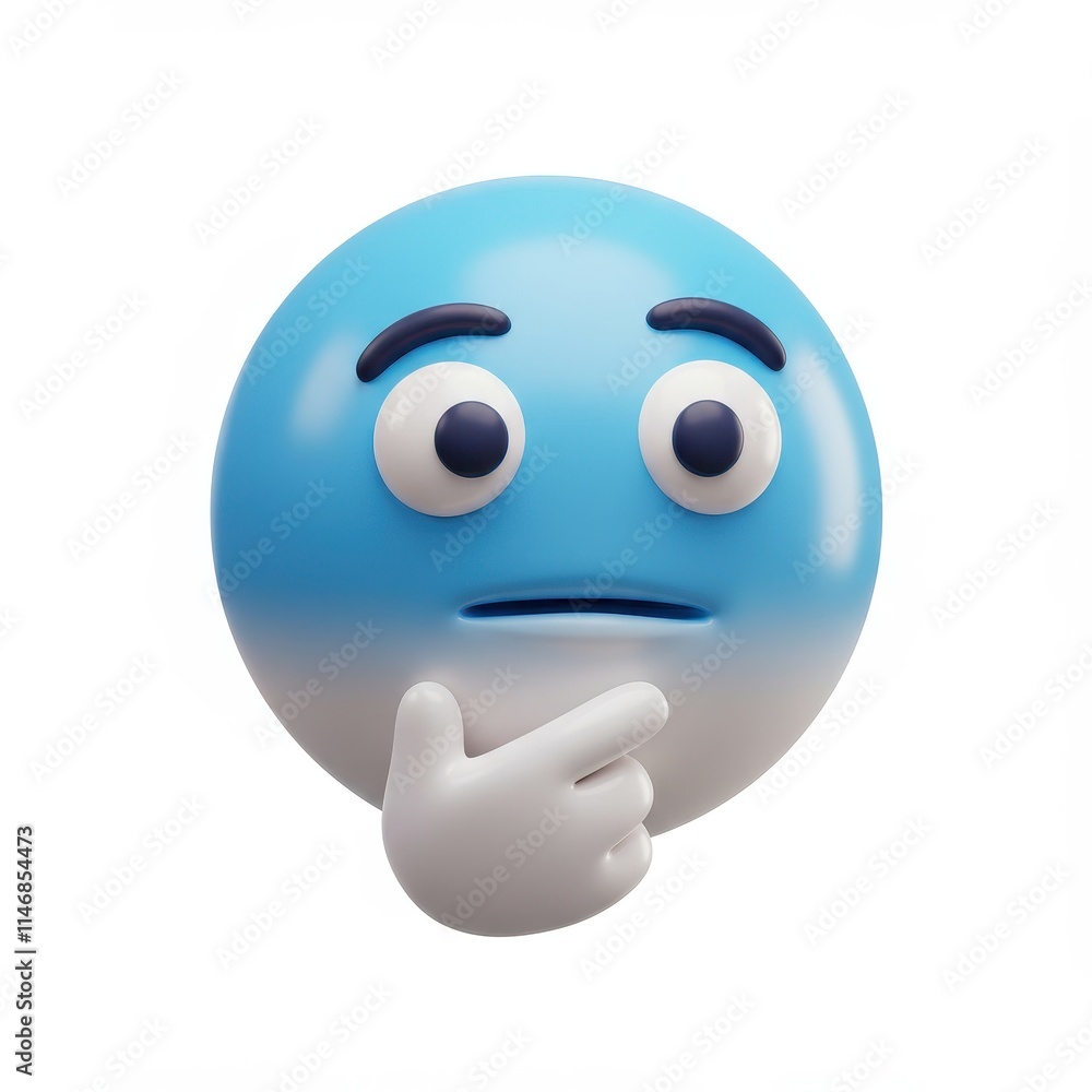 3D emoji thinking face isolated on white background with a blue and white color scheme 3D emoji thinking face isolated on white background with a blue and white color scheme
