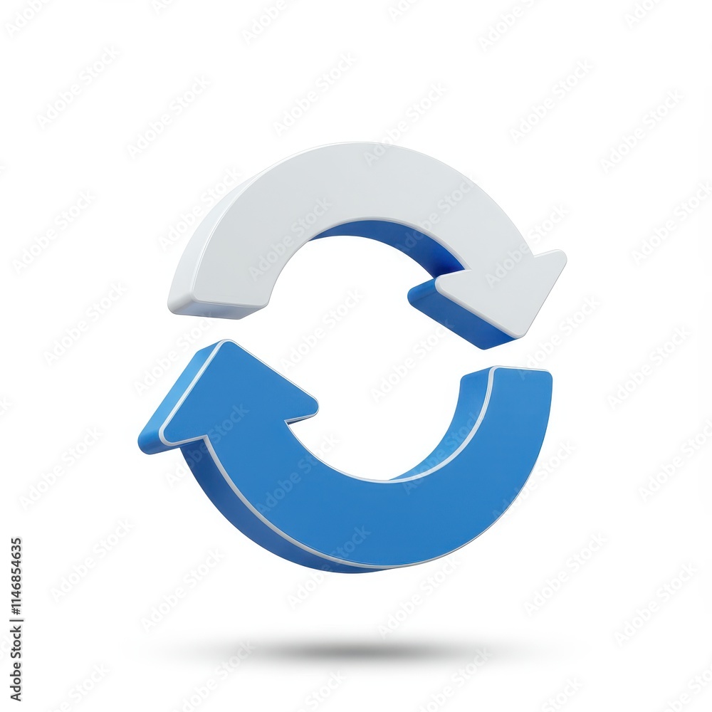 3D refresh icon with a blue and white color scheme isolated on white background 3D refresh icon with a blue and white color scheme isolated on white background