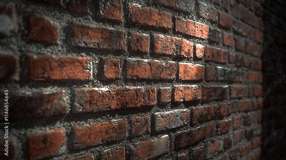 Textured Red Brick Wall with Shadows and Highlights in Dim Light Textured Red Brick Wall with Shadows and Highlights in Dim Light