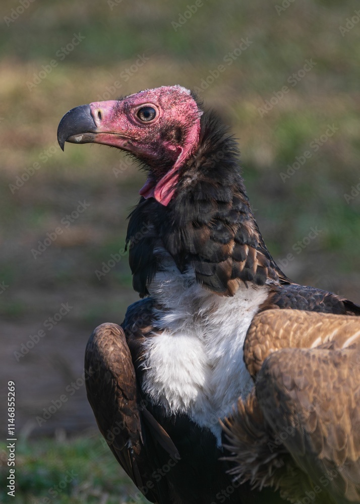 Close-up of a Red-headed vulture (Sarcogyps calvus) in a field Close-up of a Red-headed vulture (Sarcogyps calvus) in a field