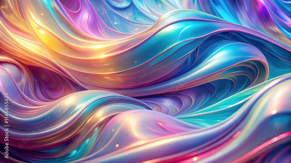 A symphony of iridescent curves in vibrant hues of blue, pink, and gold, creating a mesmerizing abstract backdrop. A symphony of iridescent curves in vibrant hues of blue, pink, and gold, creating a mesmerizing abstract backdrop.