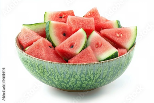 Freshly cut watermelon slices arranged beautifully in a decorative bowl for a summer gathering or healthy snack photo