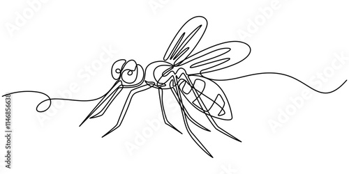 Dengue mosquito continuous one line drawing, continuous line mosquito. mosquito drawn in one line. single line vector illustration, outline pro vector illustraion.