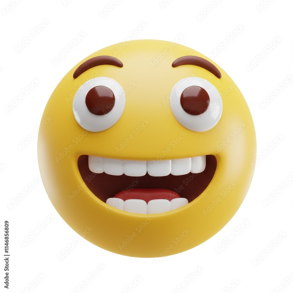 Fototapeta premium Excited yellow emoji face 3D Icon isolated on white background