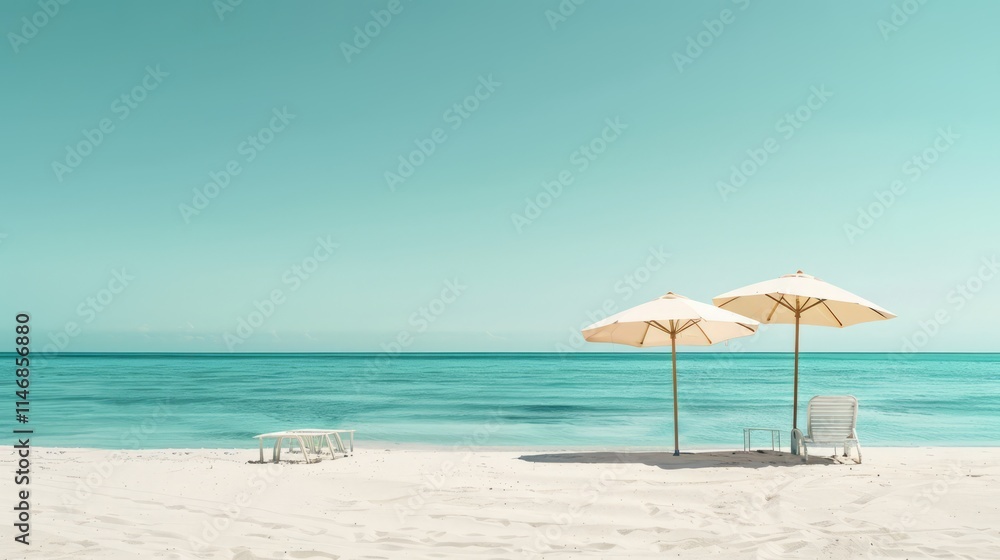 Clean and minimalist portrayal of a tranquil beach holiday Clean and minimalist portrayal of a tranquil beach holiday