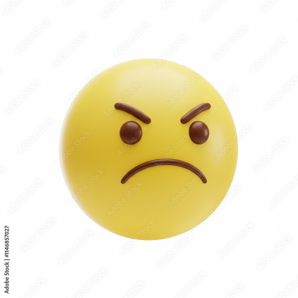 Fototapeta premium Yellow angry emoji face 3D Icon isolated on white background