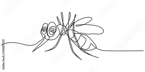 Dengue mosquito continuous one line drawing, continuous line mosquito. mosquito drawn in one line. single line vector illustration, outline pro vector illustraion.
