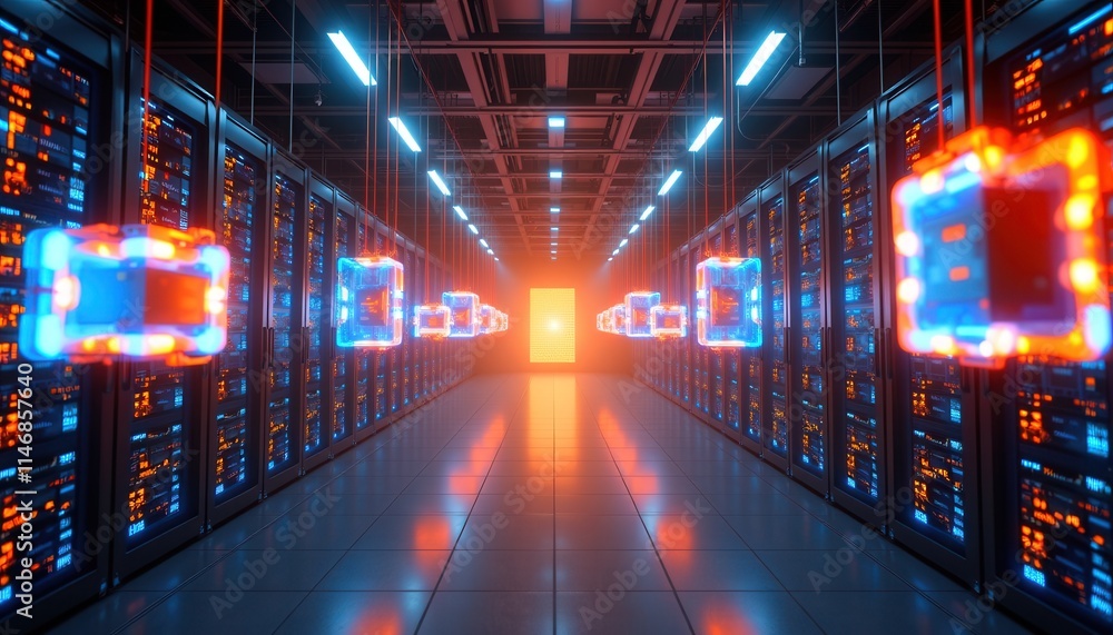 Surreal Server Room with Levitating Processors Surreal Server Room with Levitating Processors