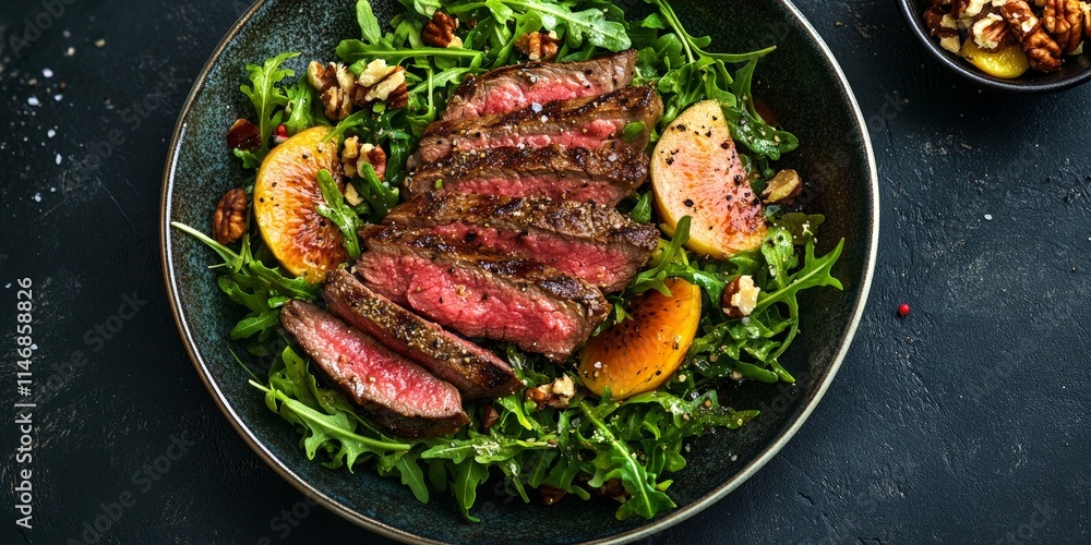 Gourmet Steak Salad with Fresh Fruits and Arugula Gourmet Steak Salad with Fresh Fruits and Arugula