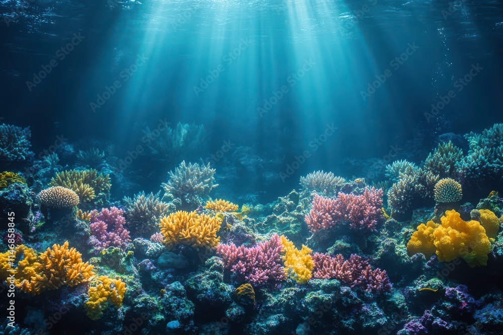 Naklejka premium Vibrant Coral Reef with Sunlight Underwater