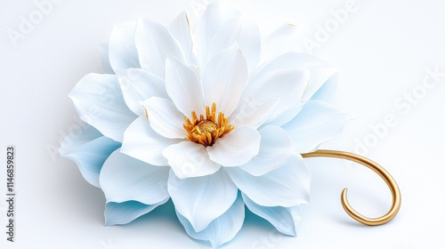 Delicate light blue flower with gold stem.