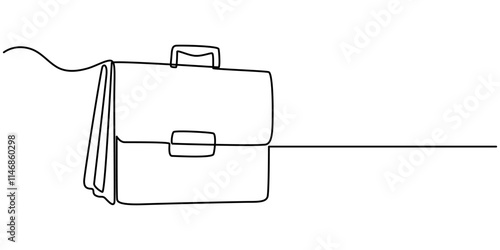 Suitcase working bag one line art drawing. Continuous outline briefcase office bag for working, briefcase continuous line art drawing, Minimalist continuous one line drawing of business bag pro. 