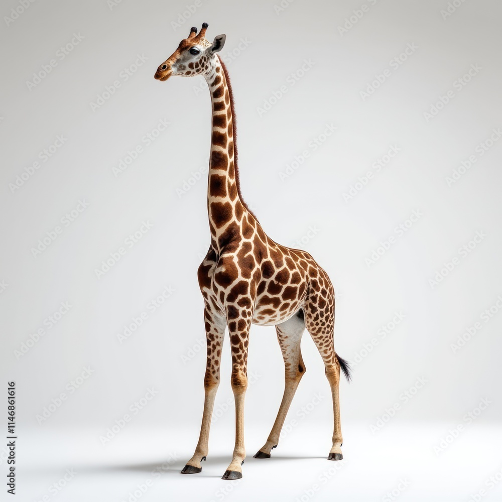 Obraz premium Elegant Giraffe With Legs Raised and Neck Stretched in a Serene Scene