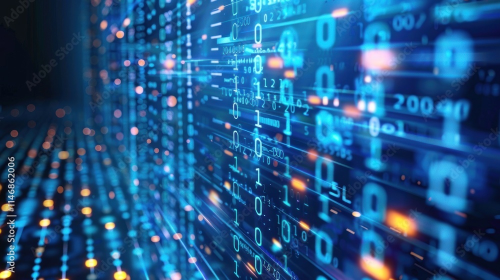 Digital Data Stream: Abstract Visualization of Binary Code Flowing Through Cyberspace Digital Data Stream: Abstract Visualization of Binary Code Flowing Through Cyberspace