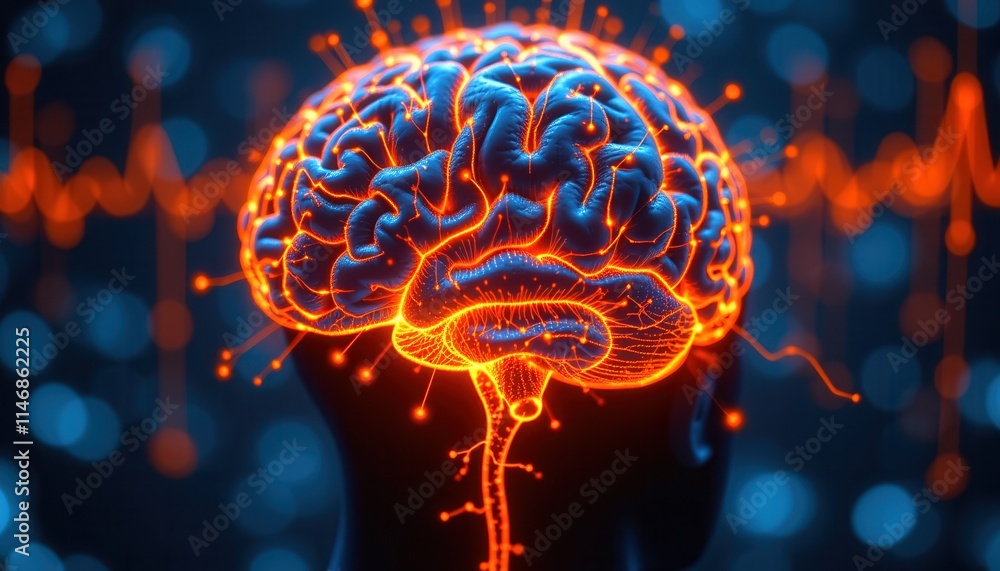 Fototapeta premium Glowing Neural Interface with Brainwave Visuals