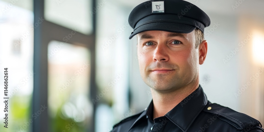 A confident police officer stands in a bright office space. His uniform shows professionalism and readiness. This image captures dedication to duty and community safety. AI A confident police officer stands in a bright office space. His uniform shows professionalism and readiness. This image captures dedication to duty and community safety. AI