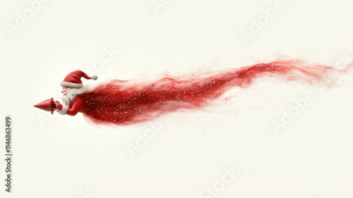 3d santa and fantasy concept. Santa Claus in a red suit glides through the air, leaving a trail of sparkling red dust behind.