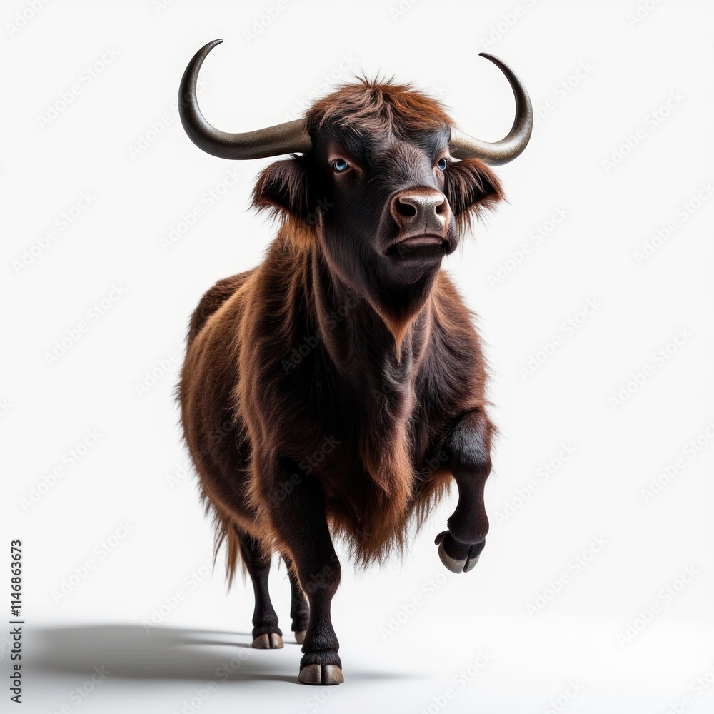 Dramatic Pose of a Single Yak With Dark Brown Fur and Powerful Horns Dramatic Pose of a Single Yak With Dark Brown Fur and Powerful Horns