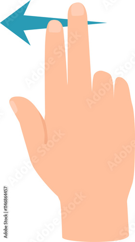 Cartoon hand using two fingers to swipe left on a touchscreen device, symbolizing a common gesture for navigation or returning to a previous screen